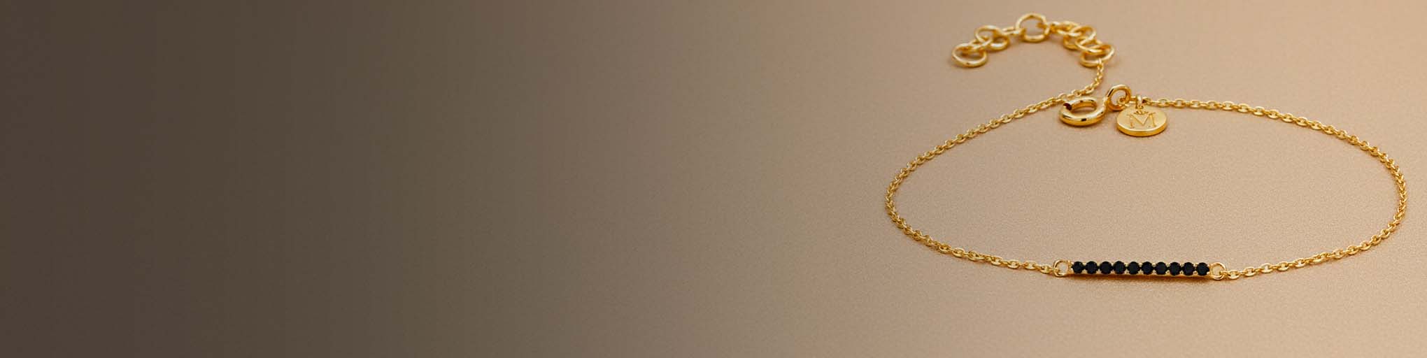Vermeil yellow gold black diamond bracelet - fine jewellery delicate chain with black stone modern setting