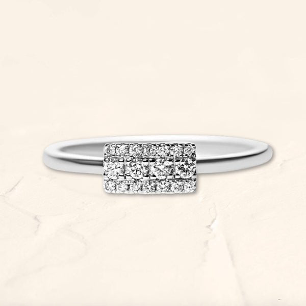 Sapna XL rectangular ring pavé-set with diamonds in 18-carat white gold