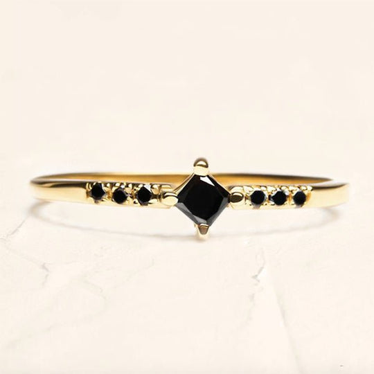 black diamond princess cut gold engagement ring