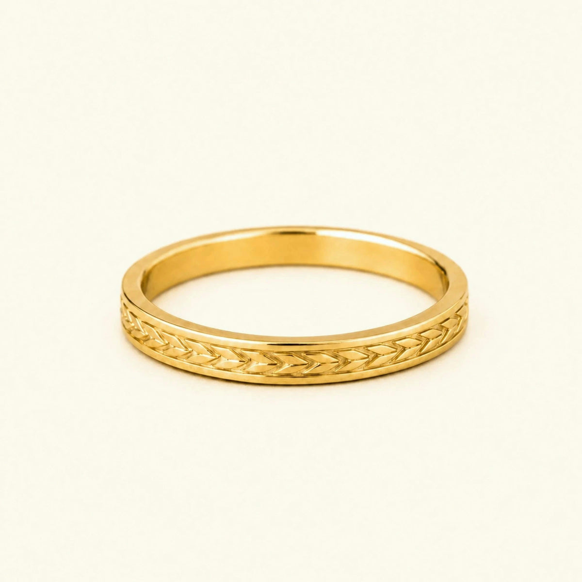 3mm laurel engraved 18K yellow gold wedding ring Kléos