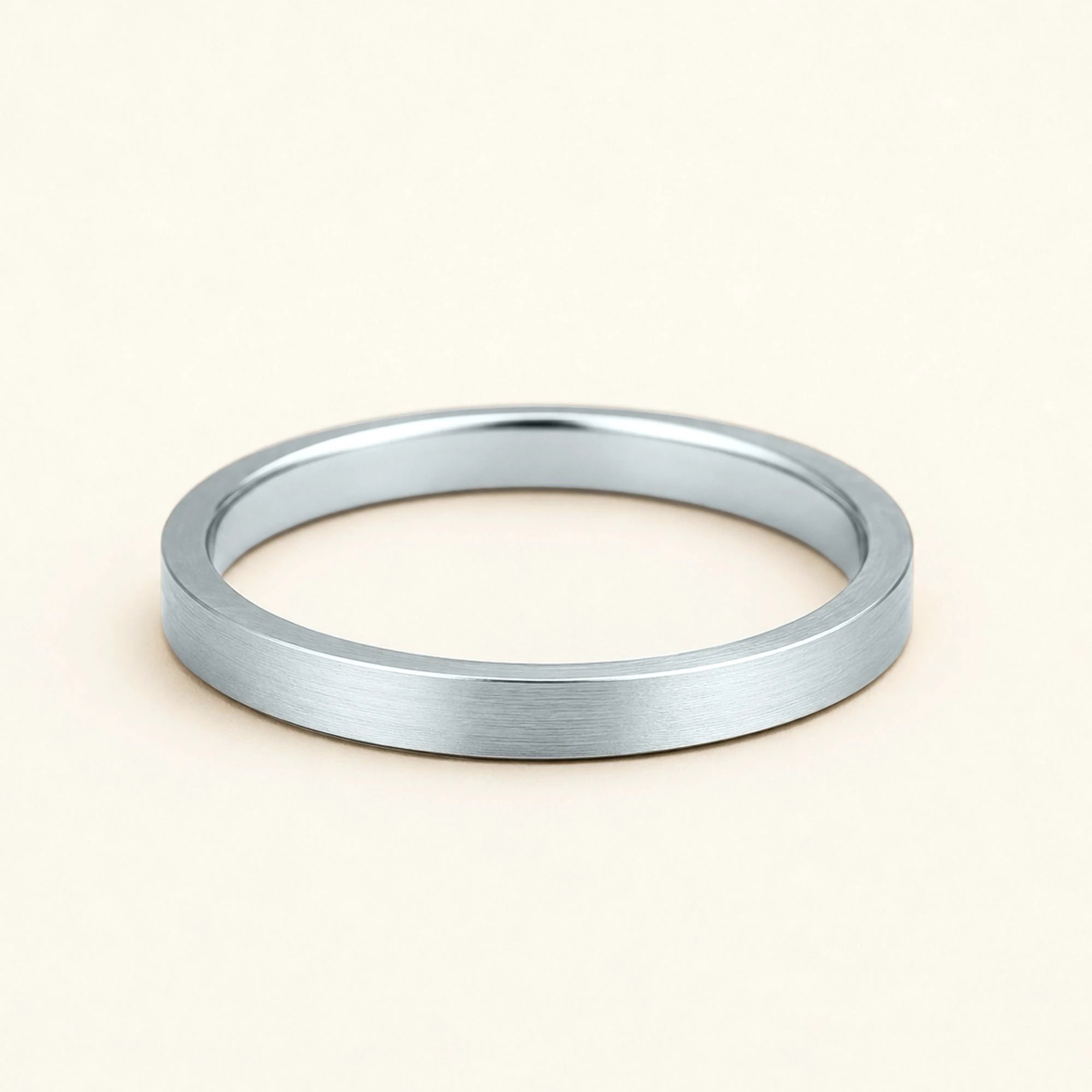 Kanso brushed flat wedding band in 18k white gold for men, matte flat ring