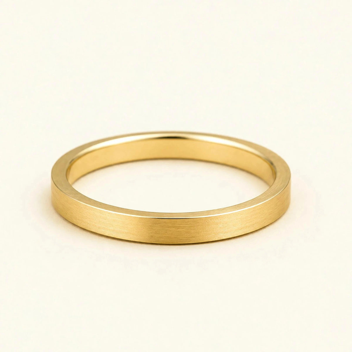 Kanso flat brushed 18K yellow gold wedding ring, flat matte bangle