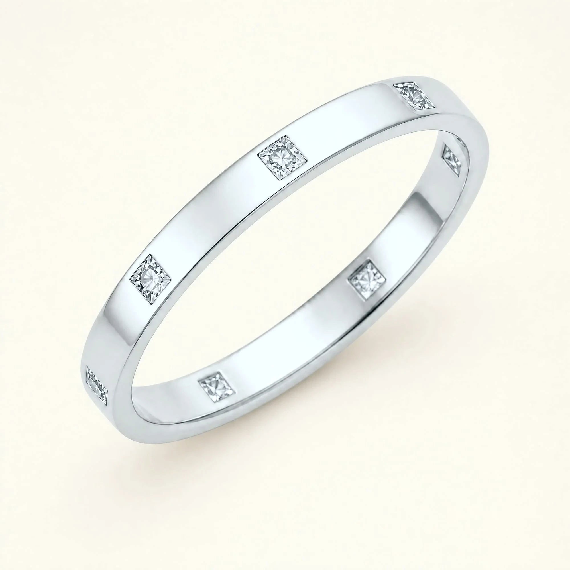 Alliance princesse de diamants blancs pour homme en or blanc