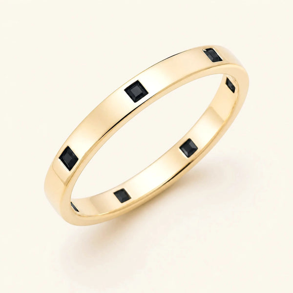 Princess black diamond wedding ring men's yellow gold
