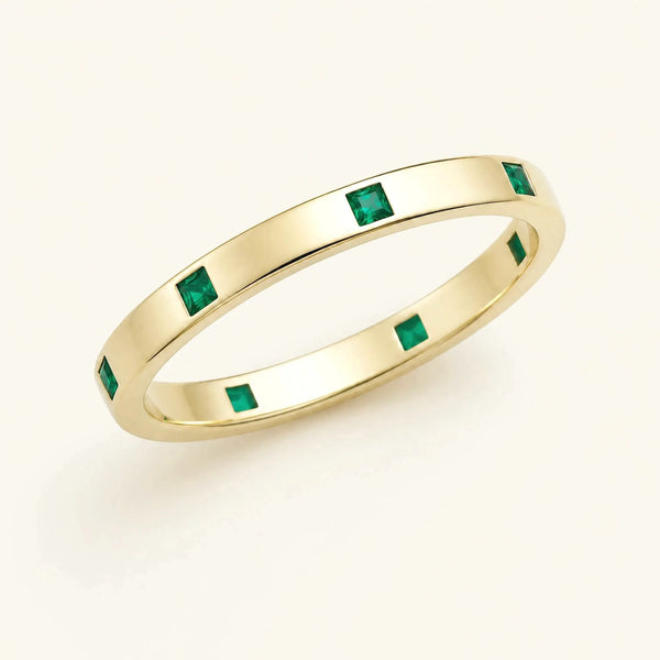 Princess cut emerald wedding ring for men in yellow gold
