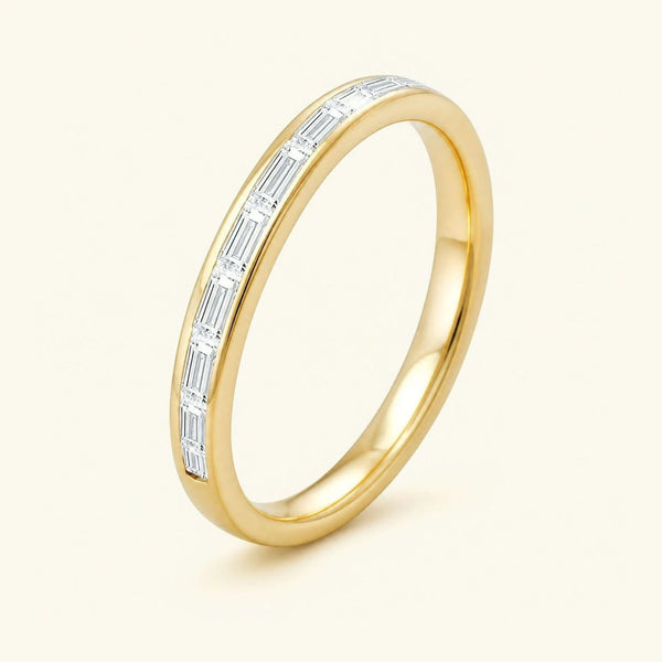 Alliance semi-éternité baguette de diamants blancs pour homme en or jaune