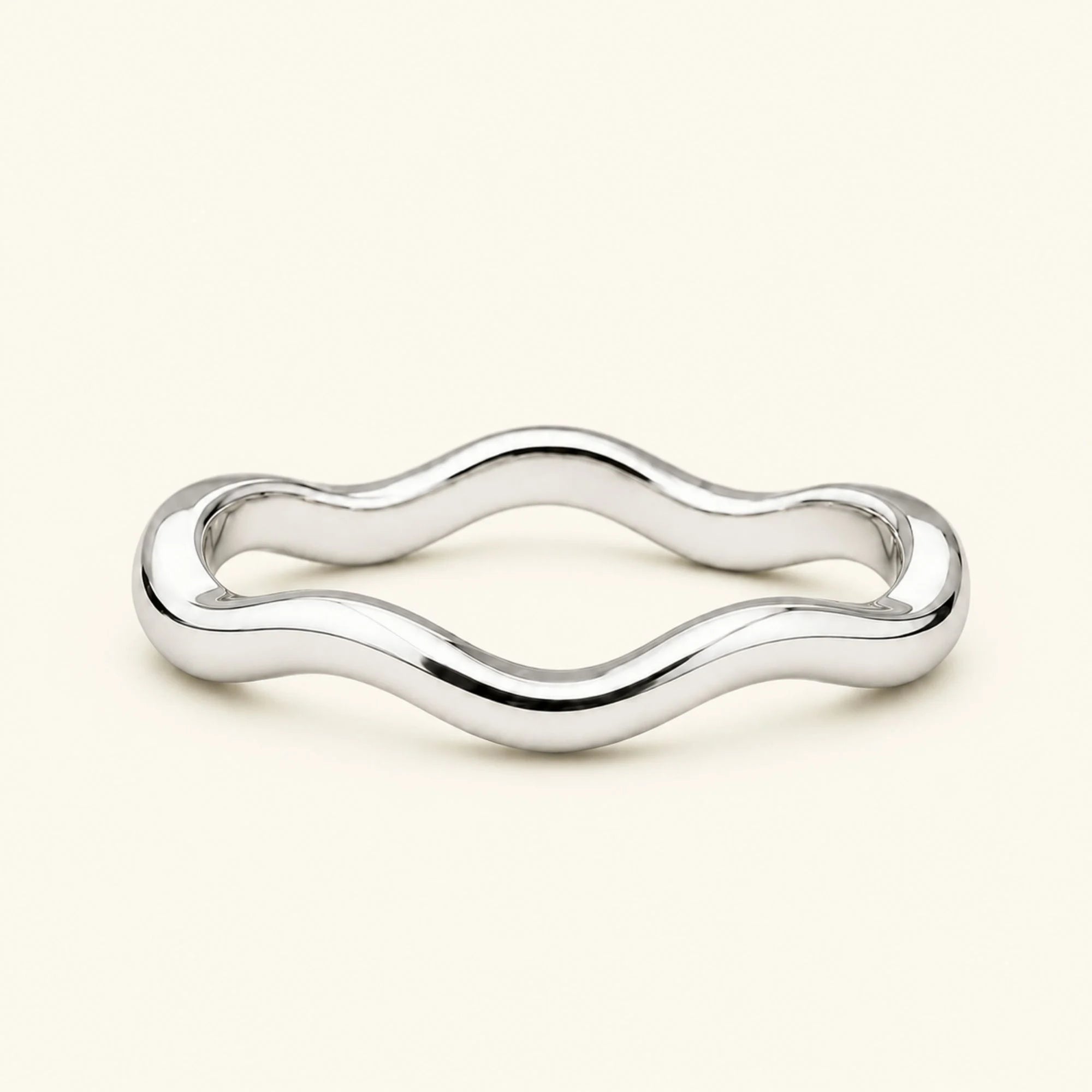 Thalassa wave 18K white gold wedding ring, polished wavy bangle