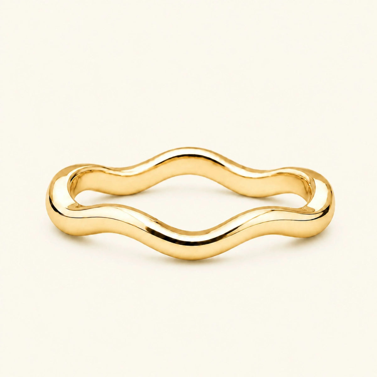 Thalassa wave 18K yellow gold wedding ring, polished wavy bangle