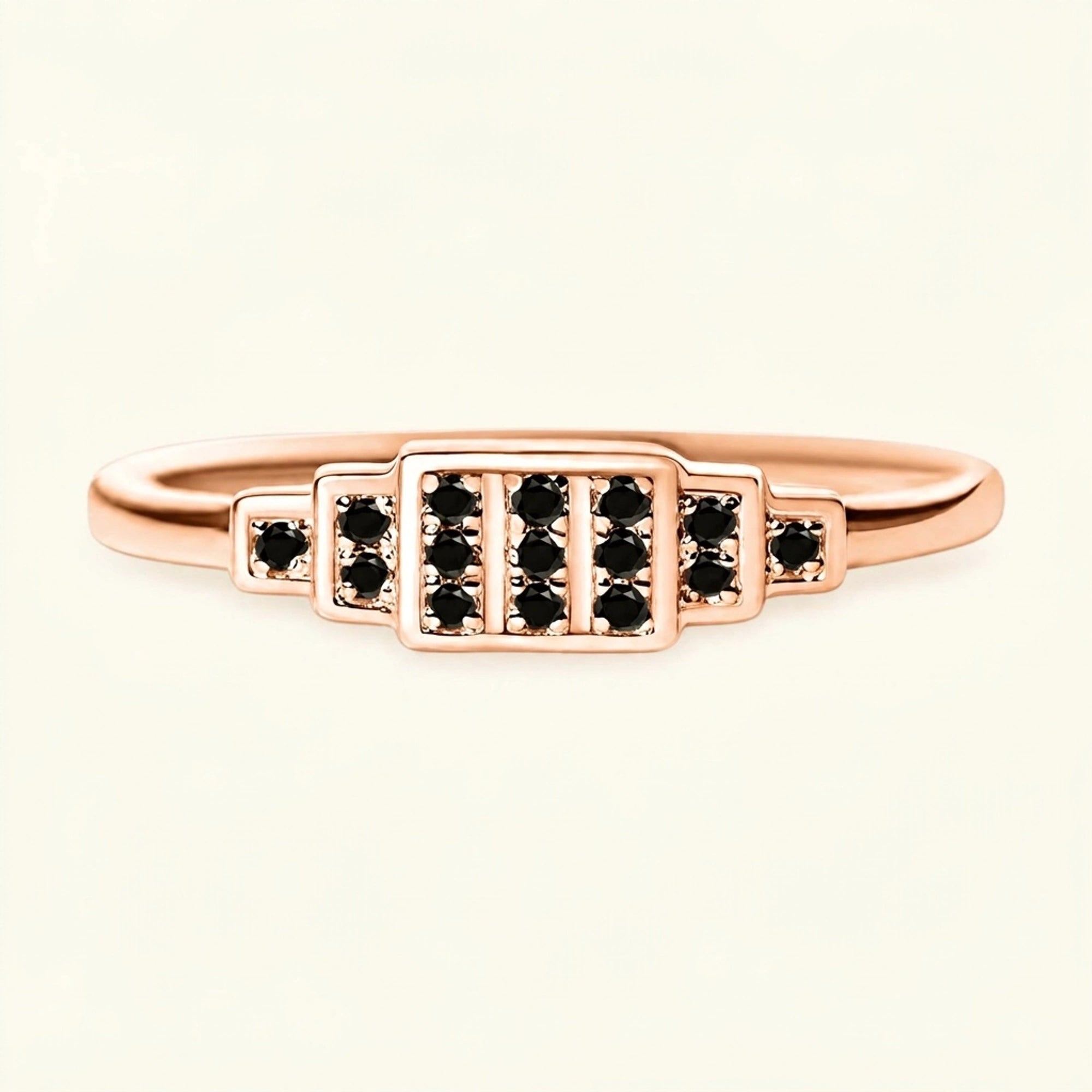 Bague art déco Brami XL en or rose sertie de diamants noirs