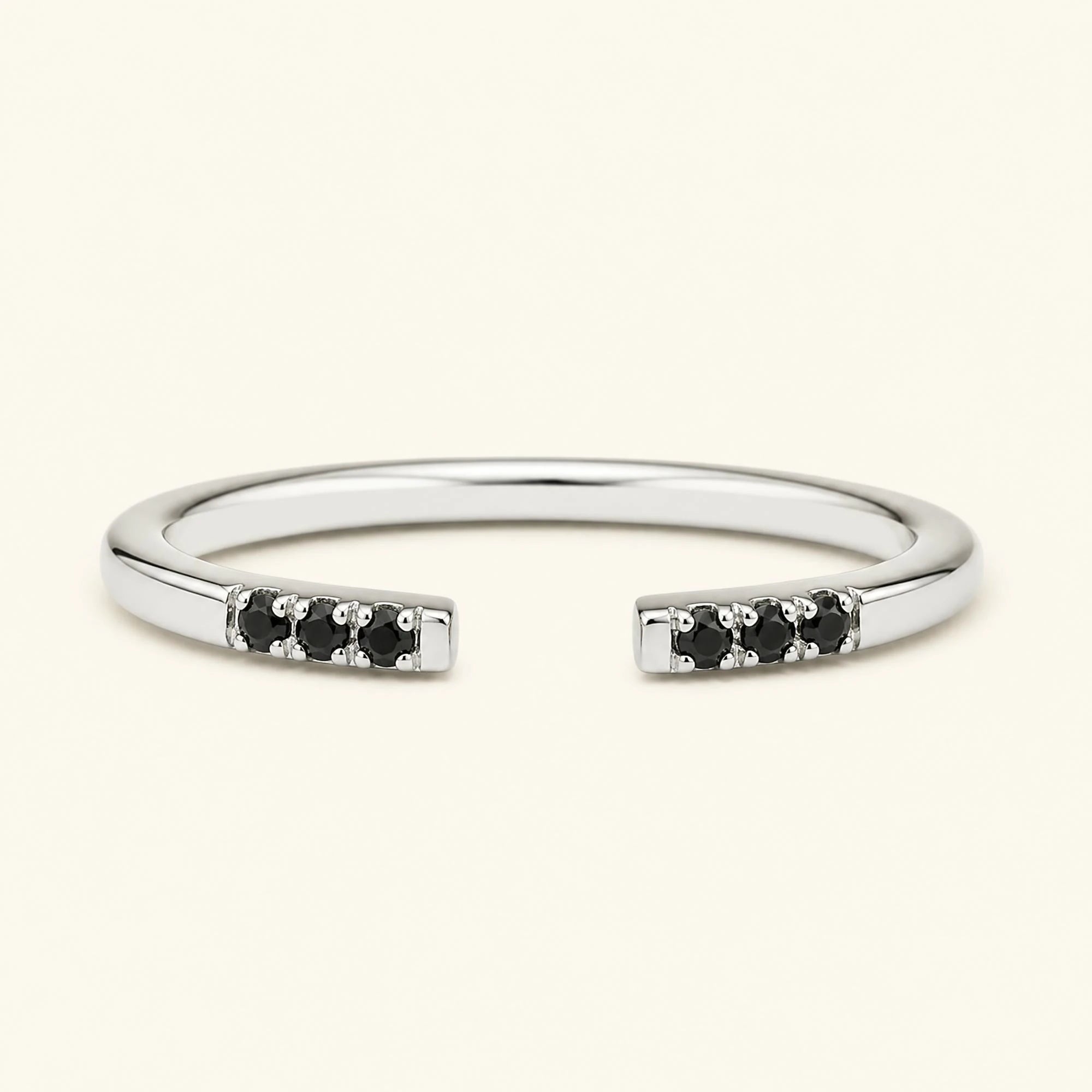 Open fine ring pavé set with black diamonds in white gold