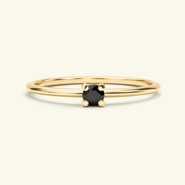 Bague solitaire diamant noir en or jaune 18cts