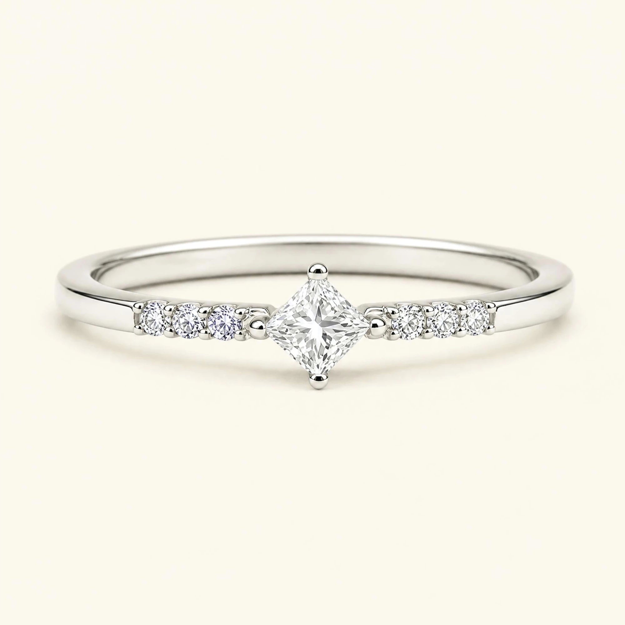 Princess pavé white diamond engagement ring in white gold