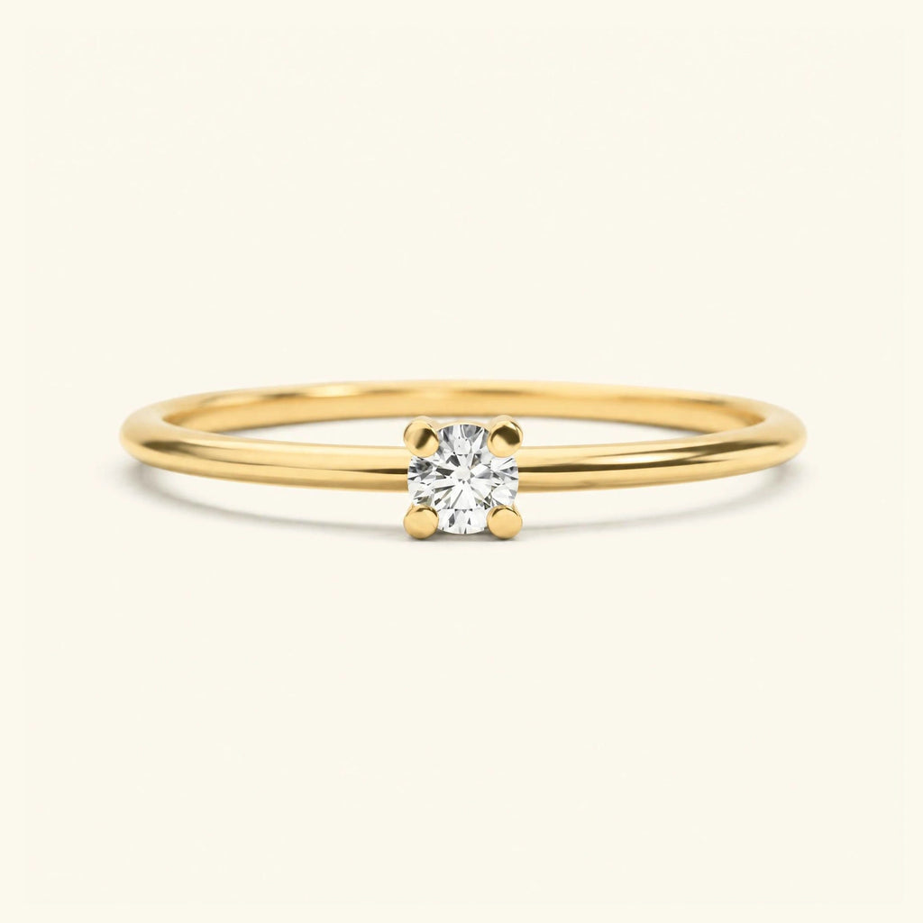 Bague Saral en or jaune 18 carats, solitaire diamant serti quatre griffes, collection Mayuri