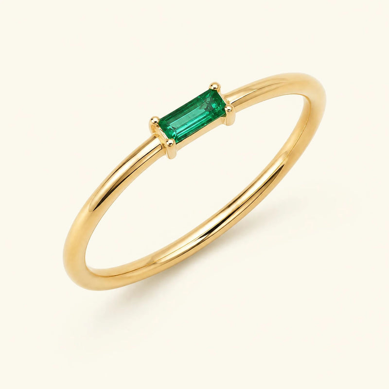 Shanti solitaire engagement ring emerald baguette — 18K vermeil — side view