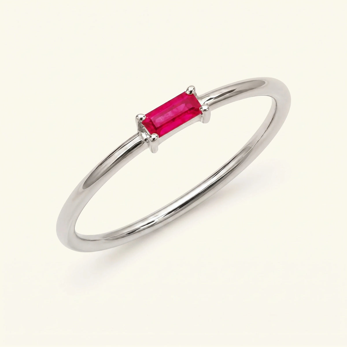 Ruby solitaire ring white gold baguette