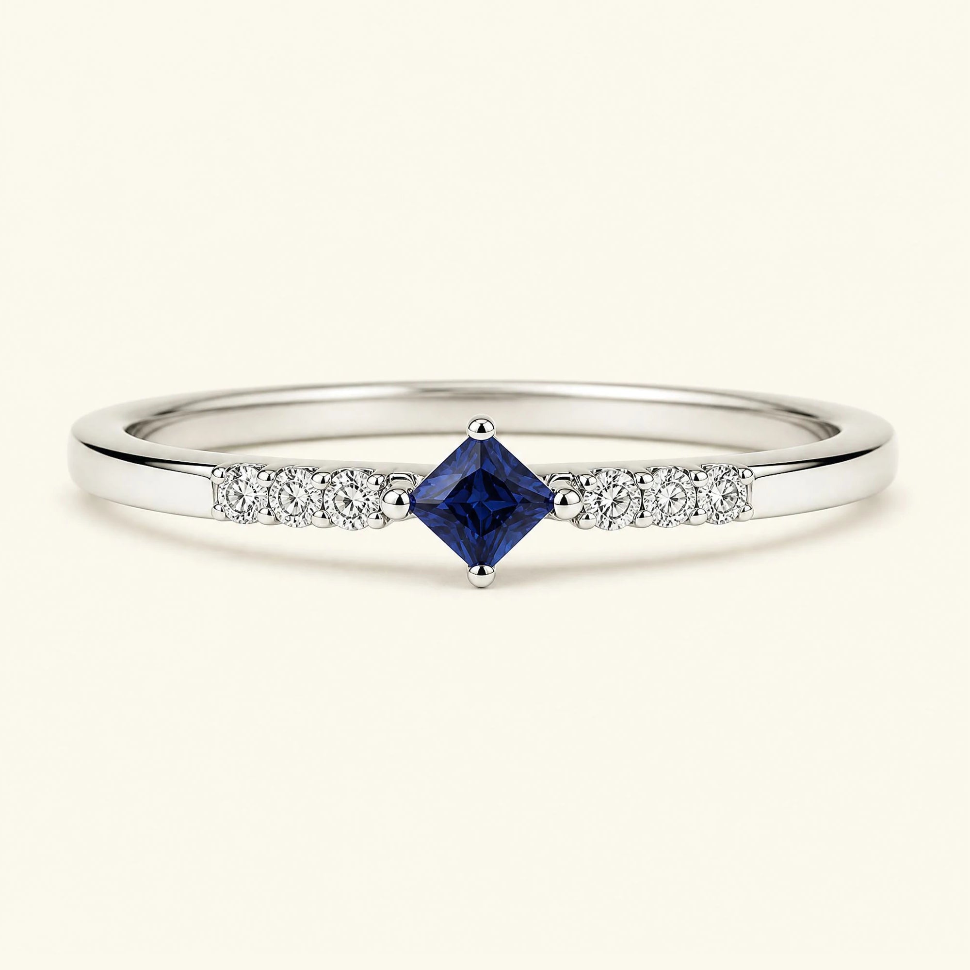 Princess sapphire diamond engagement ring in white gold