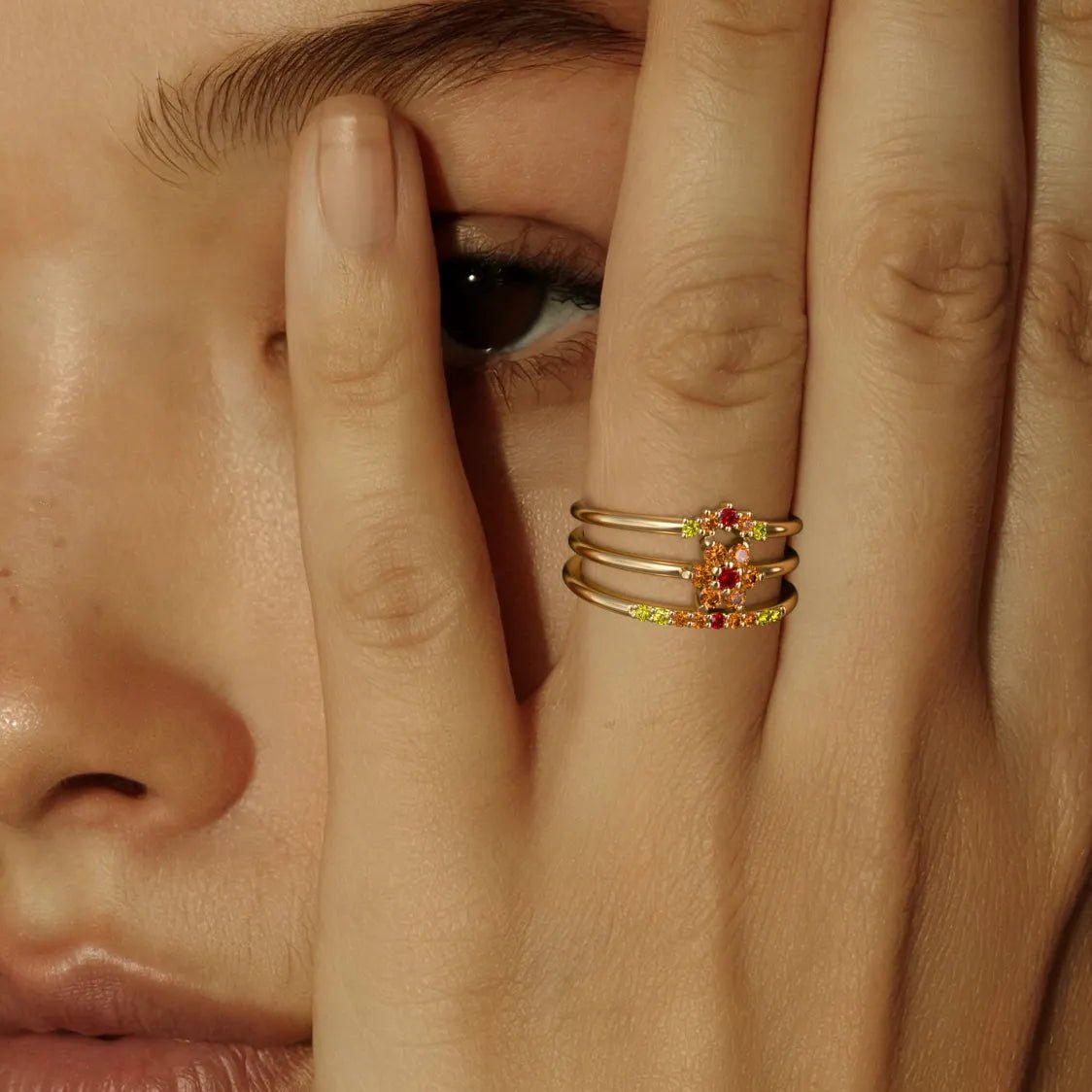 Sunset sapphire rings Surya Kiran and Anaya