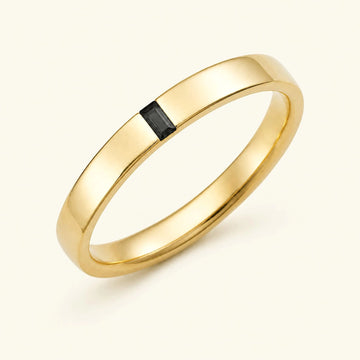 Bague solitaire baguette de diamant noir pour homme en or jaune