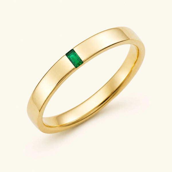 Bague solitaire baguette d'émeraude pour homme en or jaune