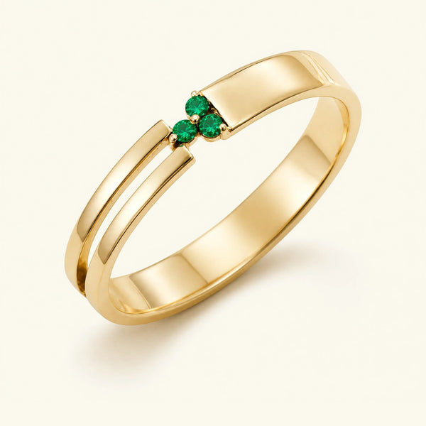 Bague trois pierres d'émeraudes pour homme en or jaune