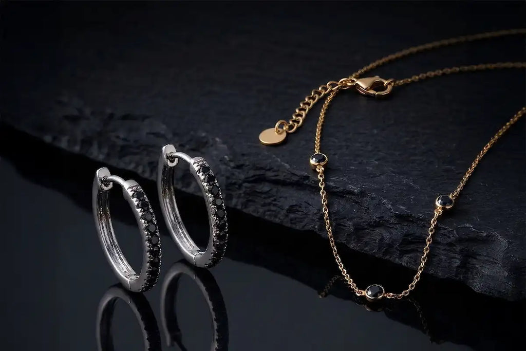 Mayuri Black Diamond jewellery on a dark background: an atmosphere of symbolism and depth