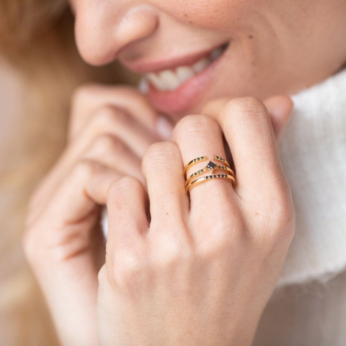 combination of thin black diamond rings, ring stacking version