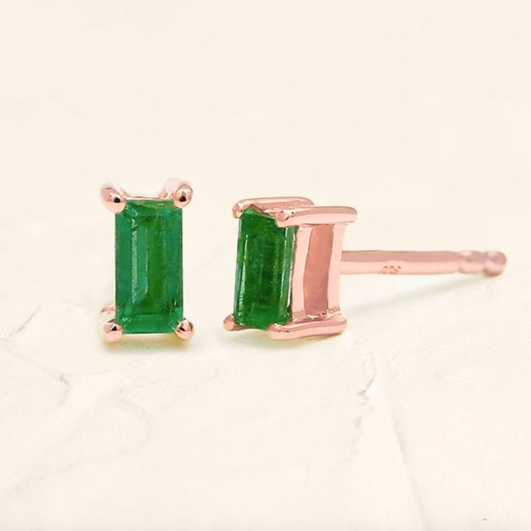 Shanti emerald baguette earrings in rose gold