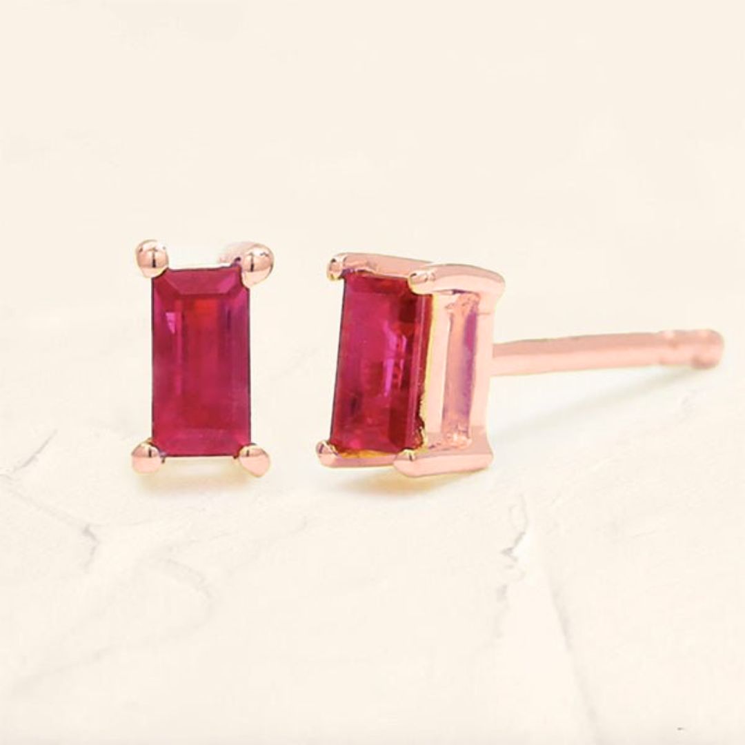 Shanti ruby baguette cut earrings in rose gold