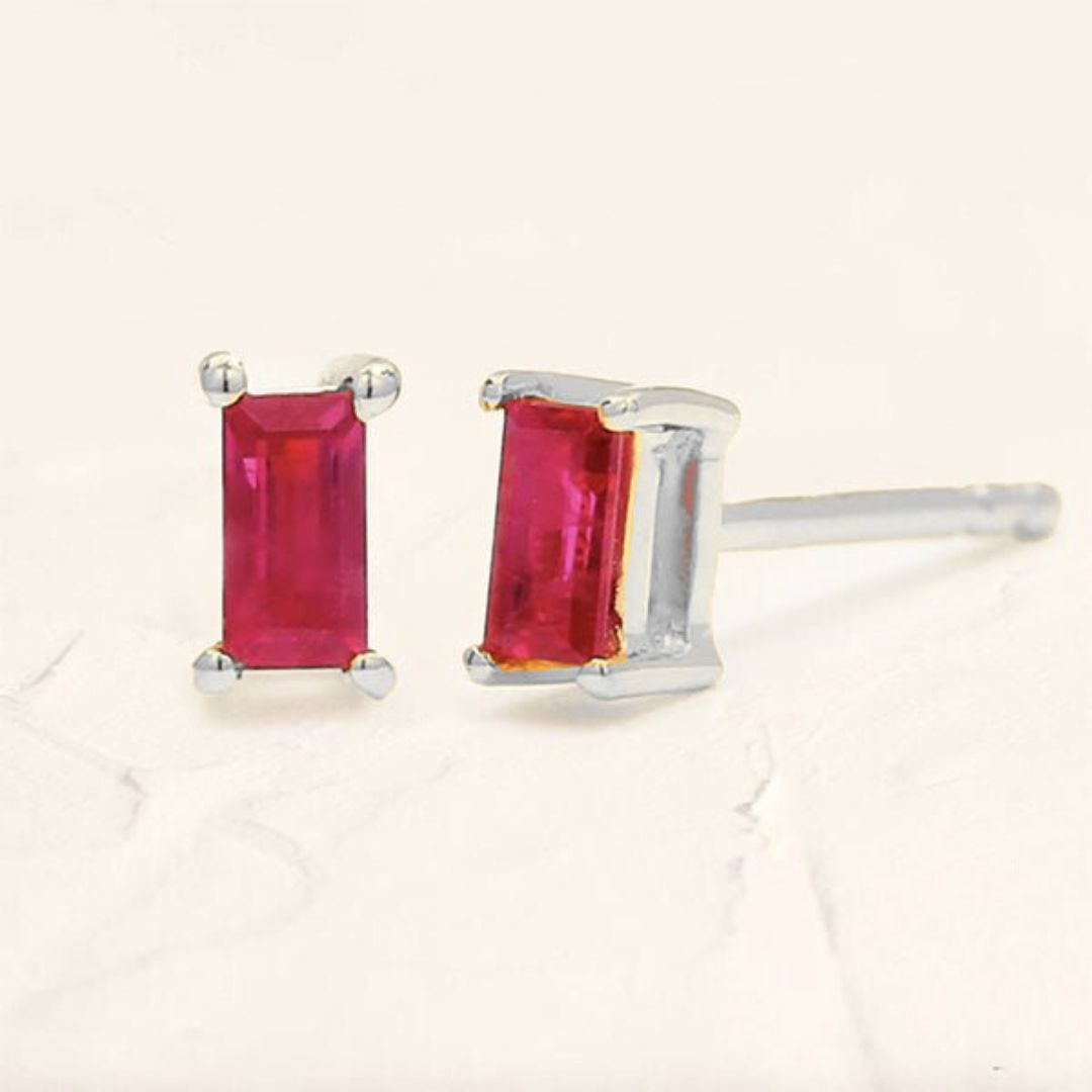 Shanti ruby baguette cut earrings in white gold
