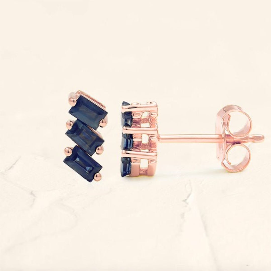 Jivane sapphire trio baguette earrings in rose gold