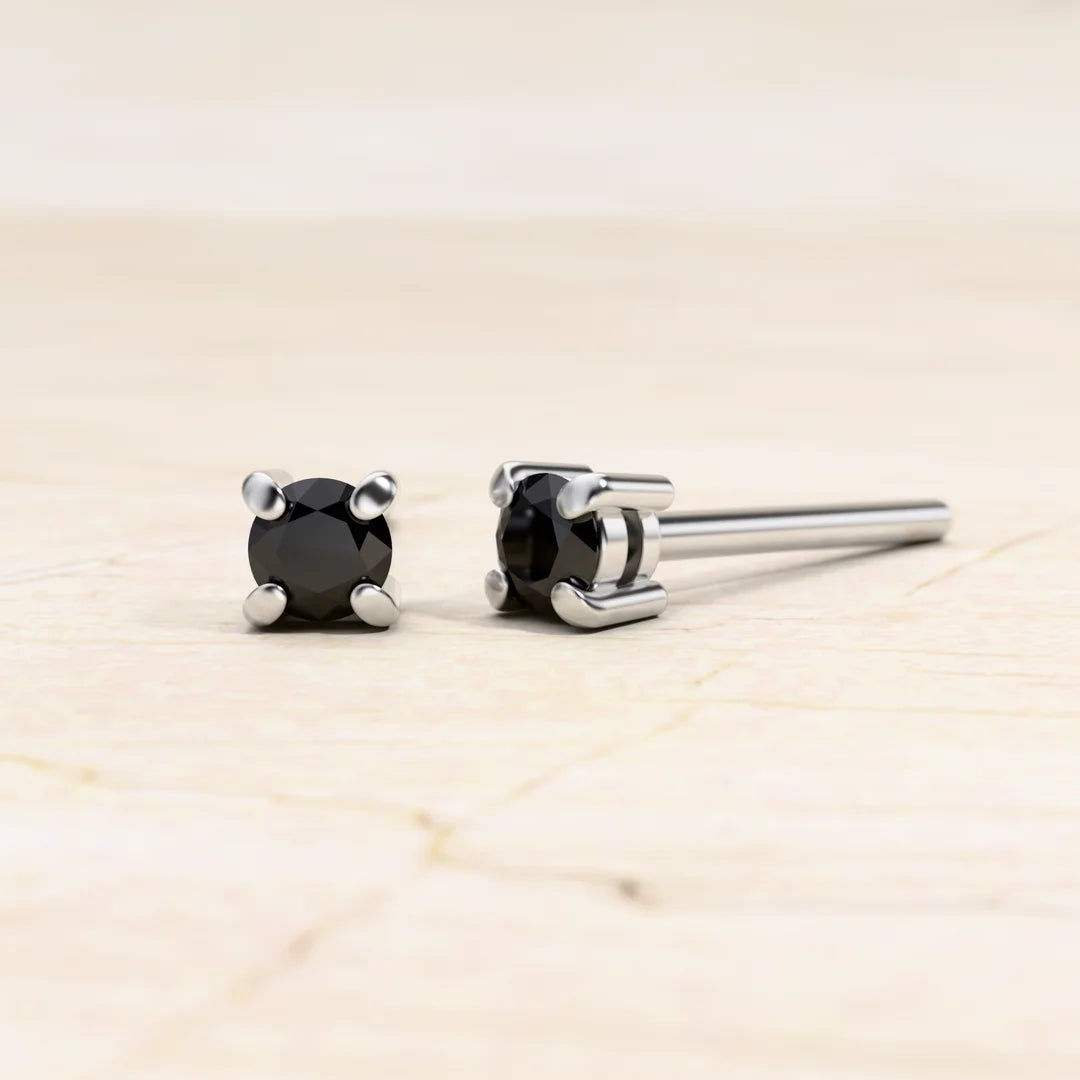 Saral black diamond solitaire earrings in 18K white gold