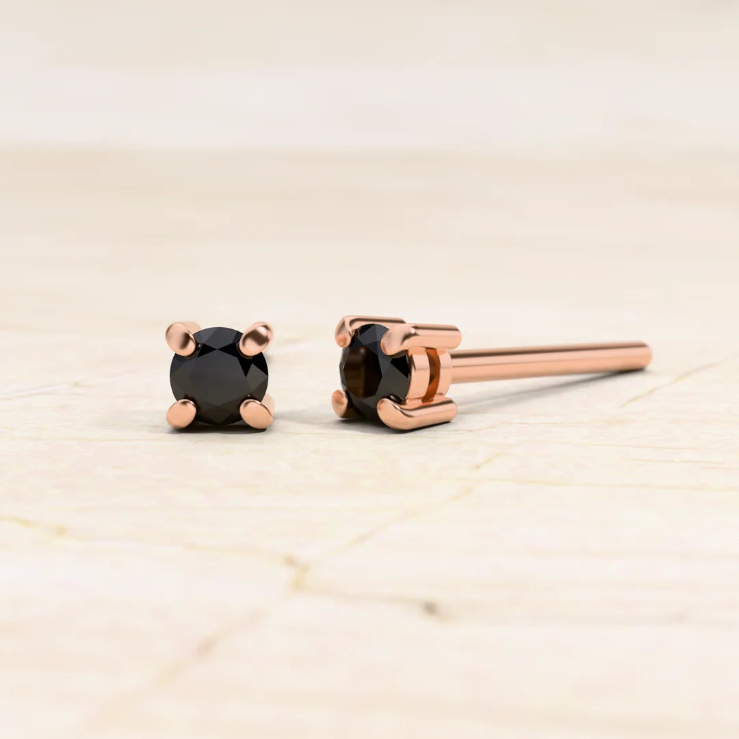 Saral black diamond solitaire earrings in 18K rose gold
