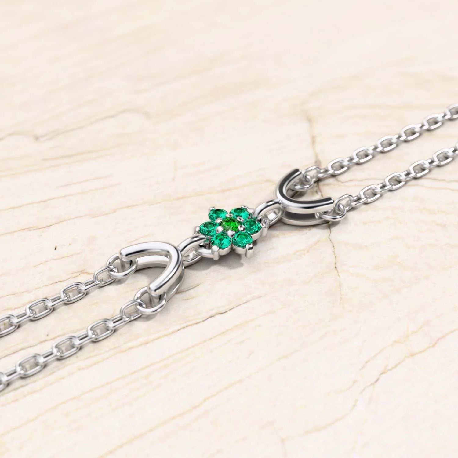 Bracelet surya or blanc pour femme emeraude