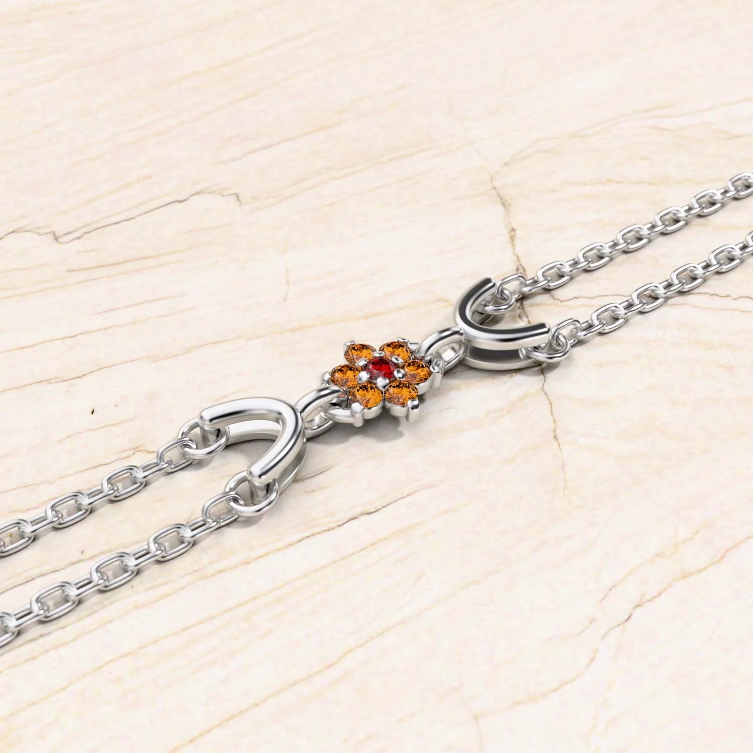 Bracelet surya saphir orange or blanc pour femme