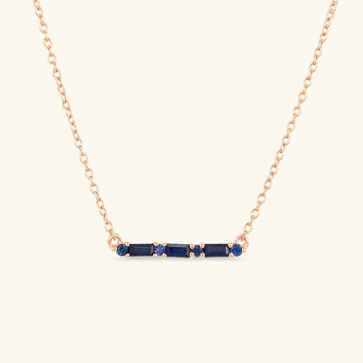 Bhagya horizontal geometric sapphire baguette necklace in rose gold