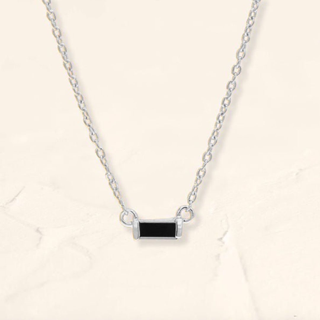 Shanti black diamond baguette necklace in white gold