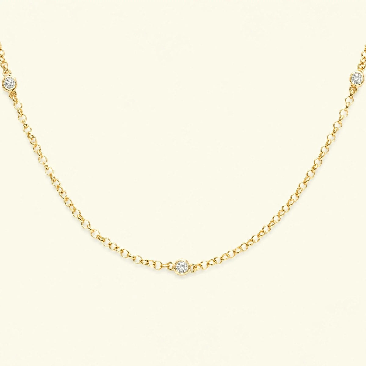 Asonya 18K yellow gold diamond necklace, close-set 3 diamonds fine chain