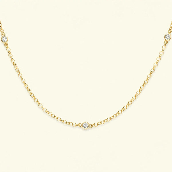 Asonya 18K yellow gold diamond necklace, close-set 3 diamonds fine chain