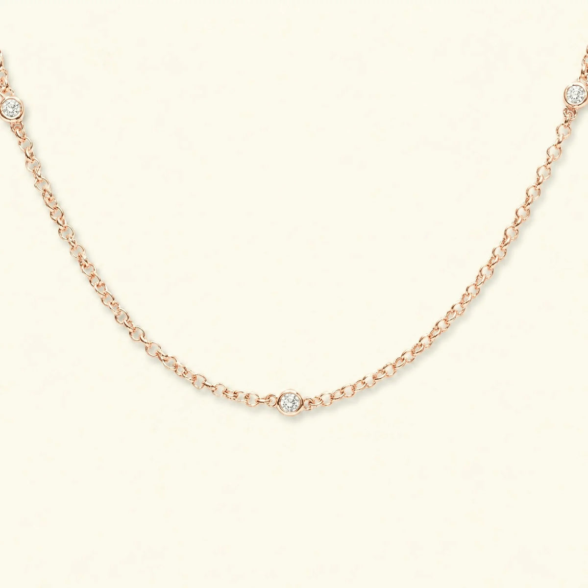 Asonya 18K rose gold diamond necklace, 3 natural close-set diamonds