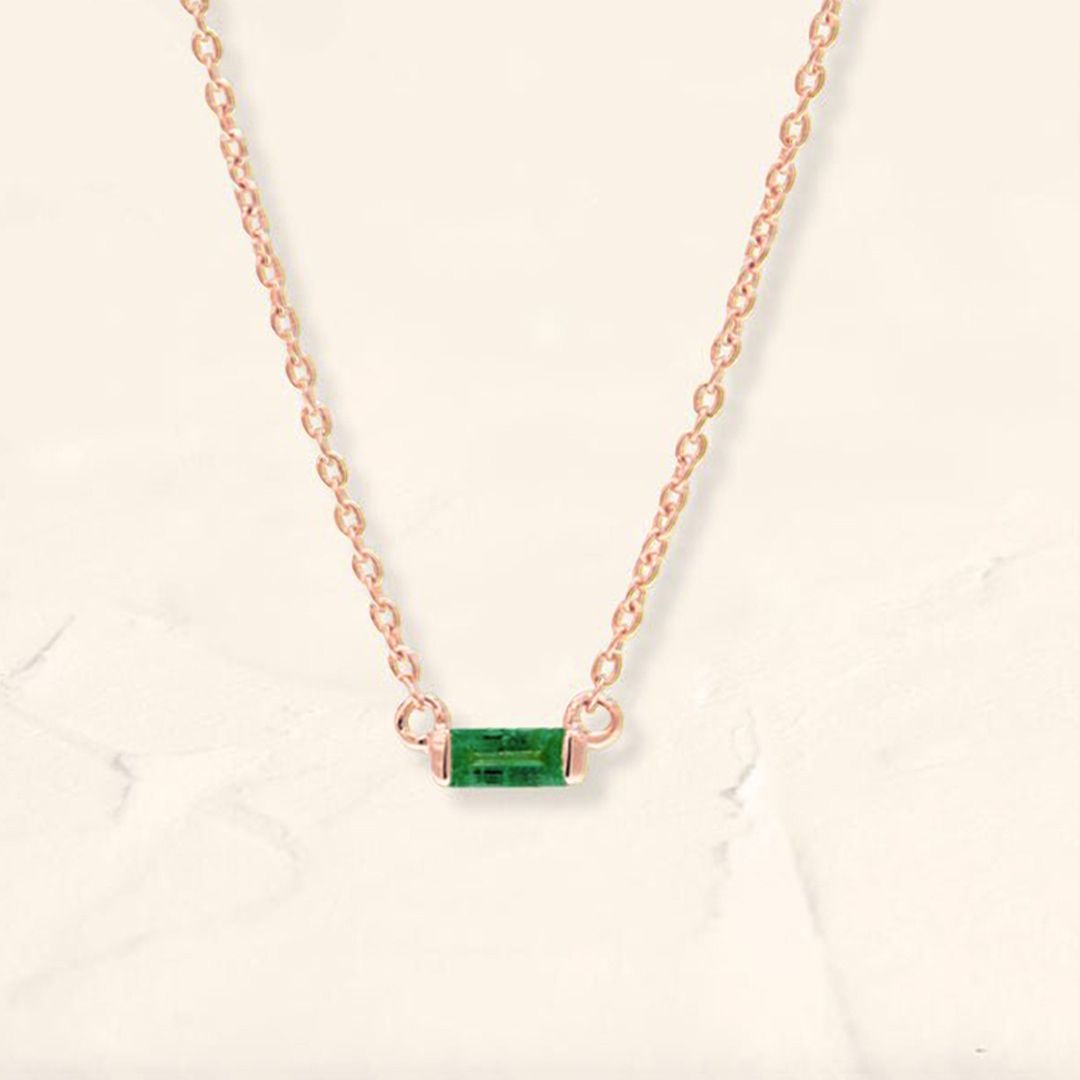 Shanti emerald baguette necklace in rose gold