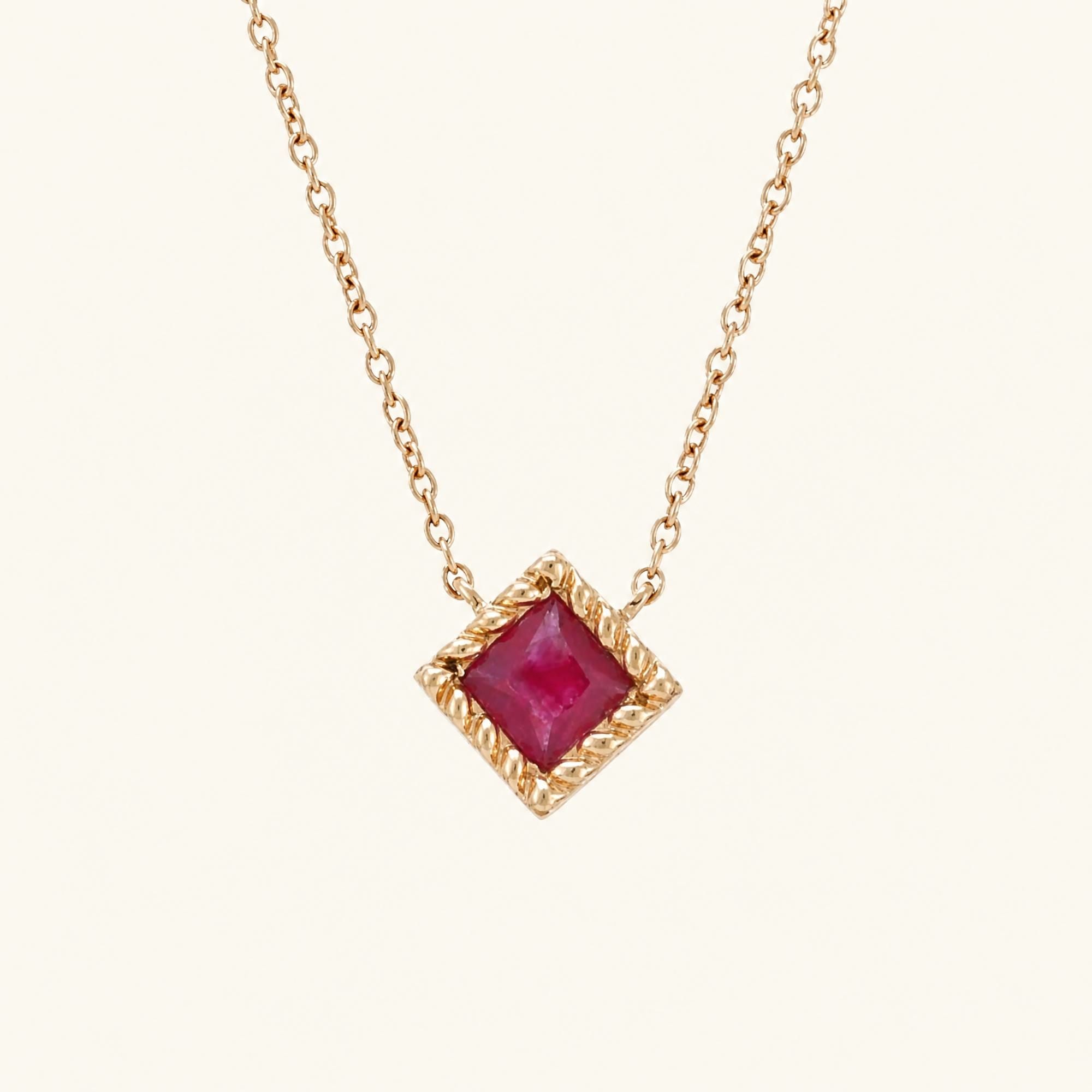 Indrani ruby necklace rose gold princess cut