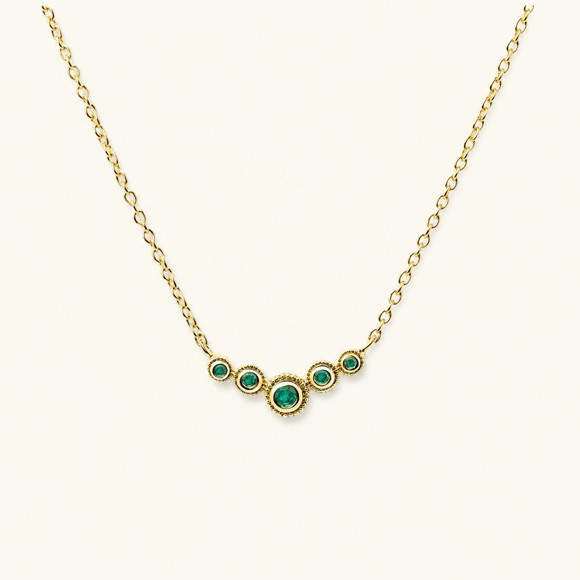 Collier fin rivière d'émeraudes en vermeil