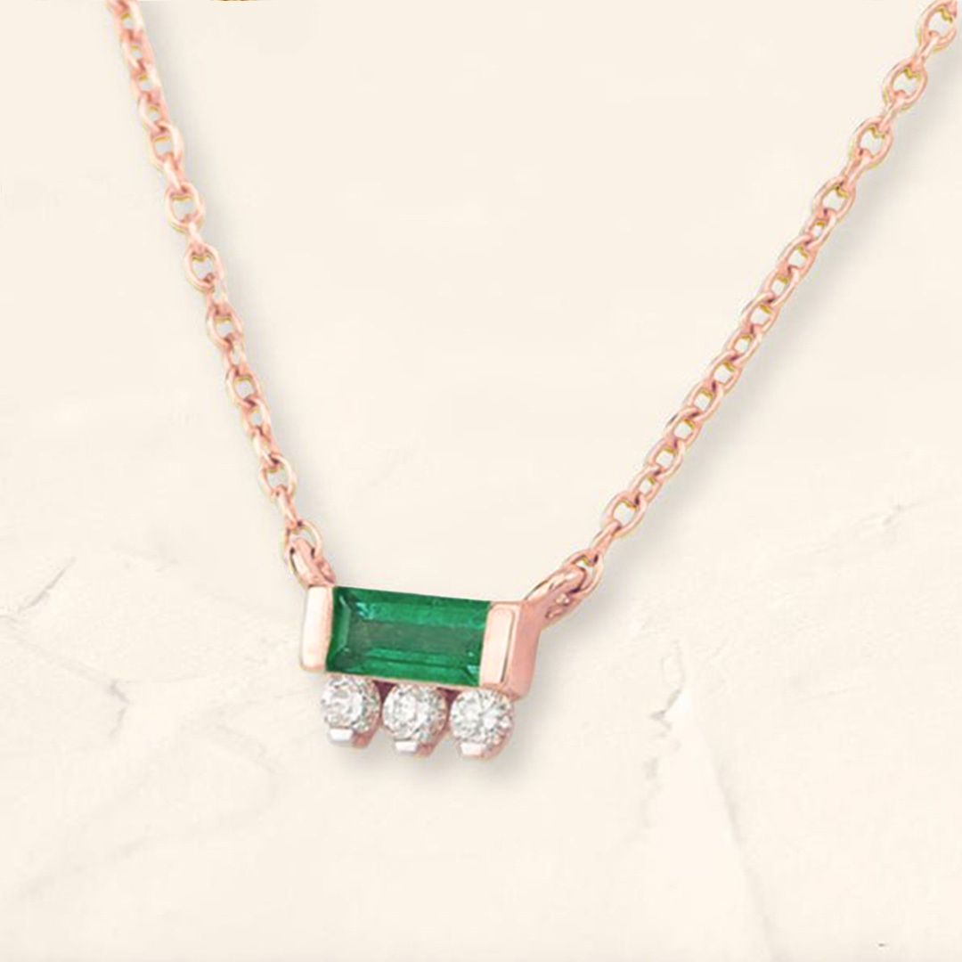 Prana emerald necklace rose gold for women