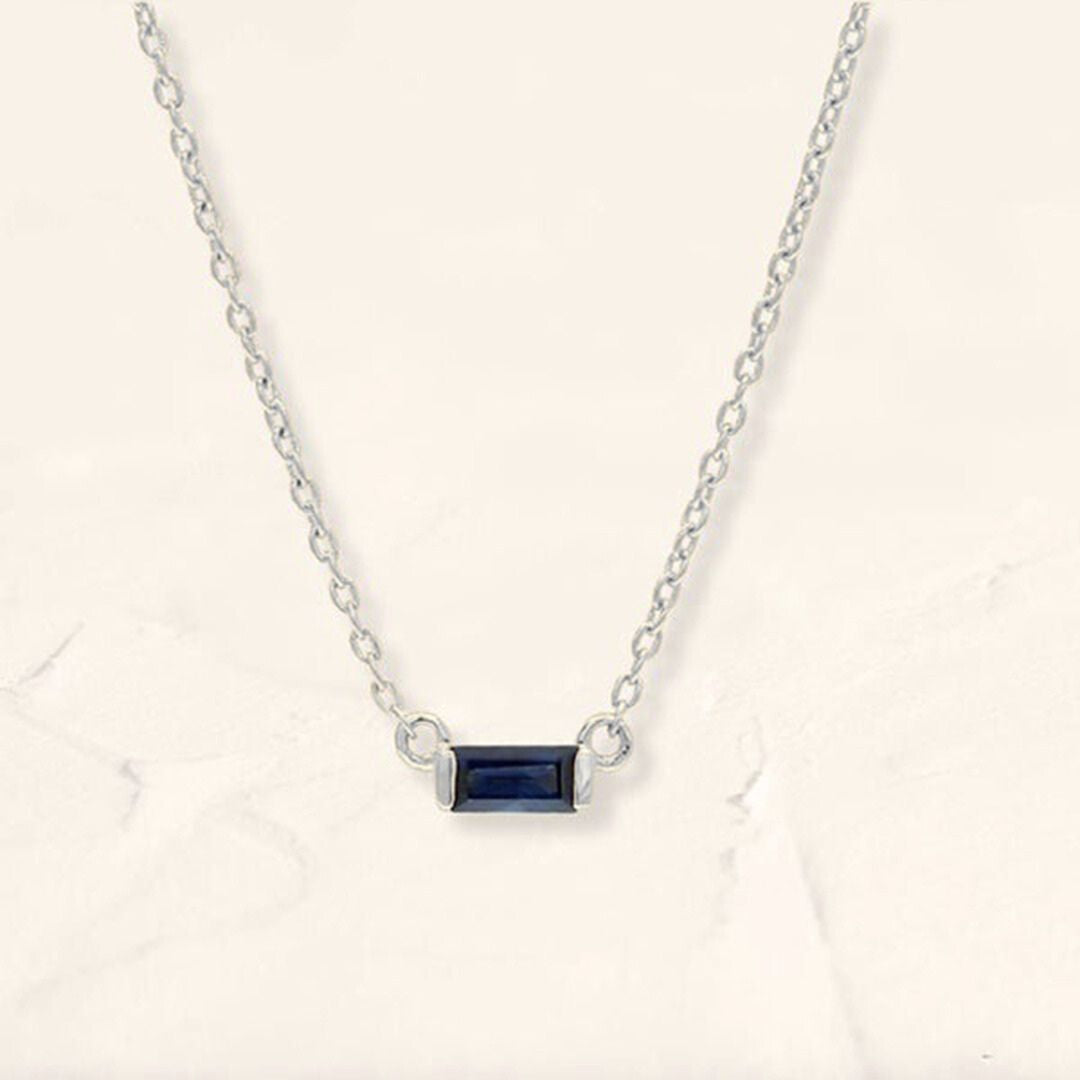 Shanti sapphire baguette necklace in white gold