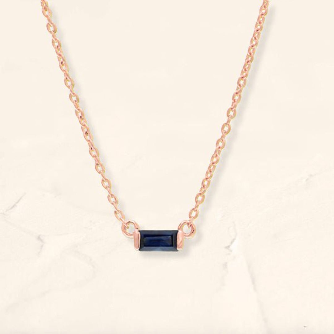 Shanti sapphire baguette necklace in rose gold
