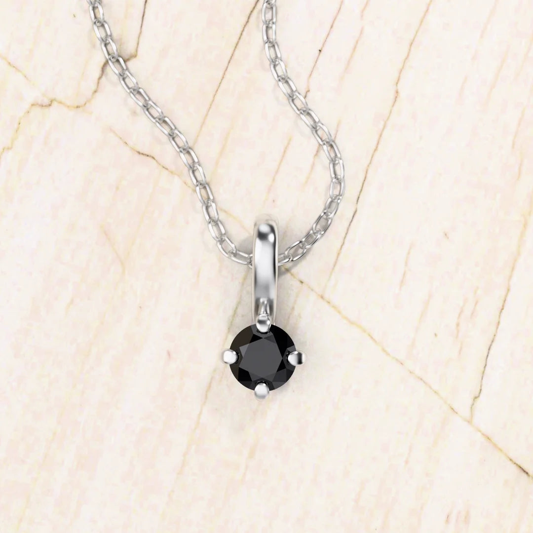 Saral black diamond solitaire necklace in white gold
