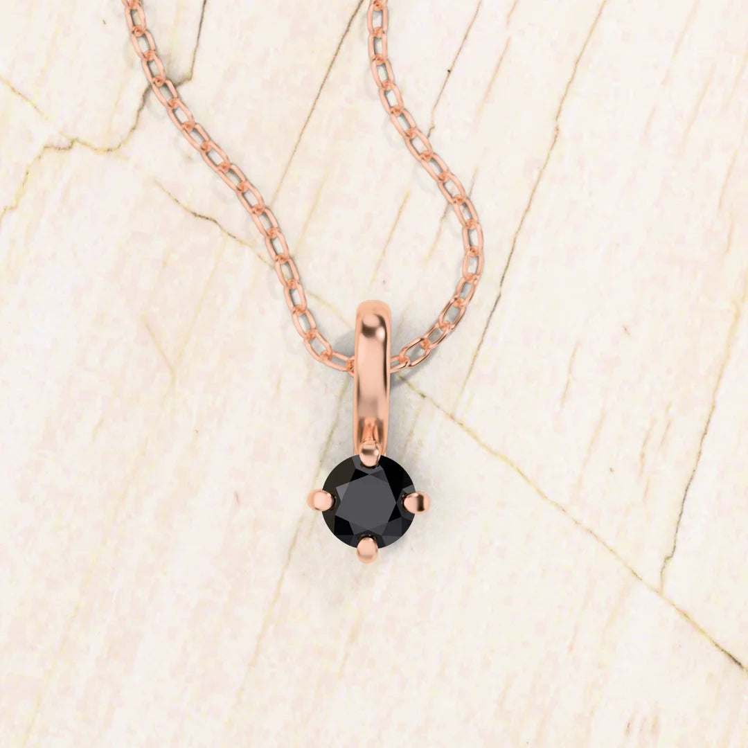 Saral black diamond solitaire necklace in rose gold
