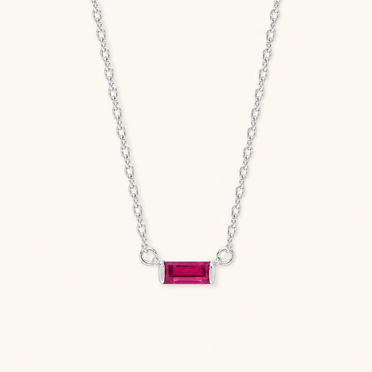 Shanti baguette cut ruby necklace in white gold