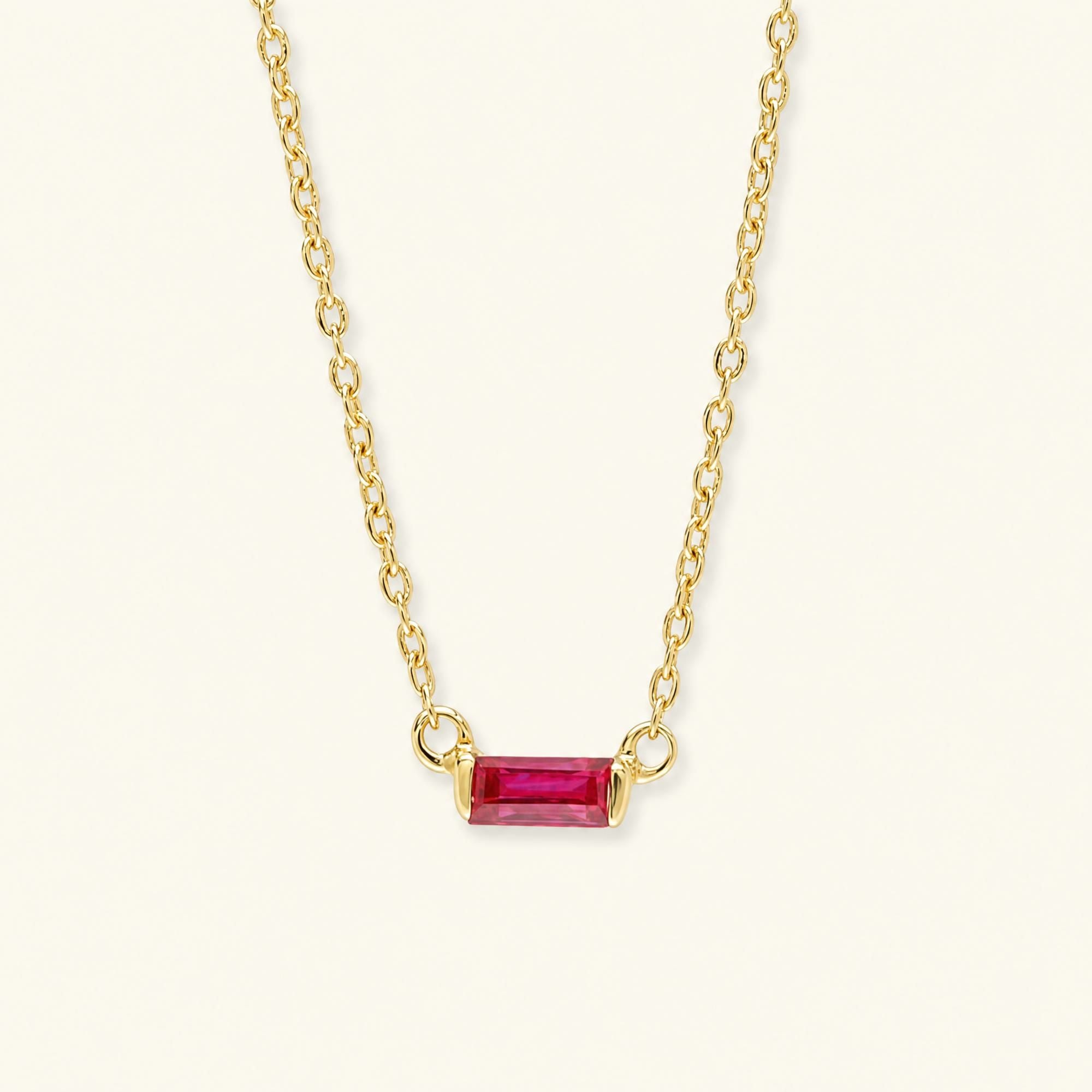 Shanti baguette cut ruby necklace in yellow gold