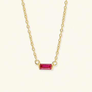 Shanti baguette cut ruby necklace in yellow gold